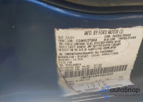 2004 Mercury Grand Marquis Gs из США, поврежденный, VIN 2MEFM74W94X663840